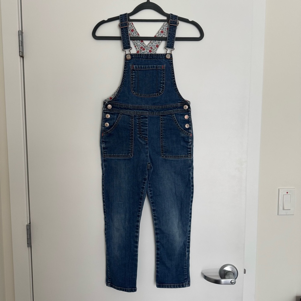 Mini Boden Girls 7-8Y Denim Overalls Medium Wash Stretch Pockets